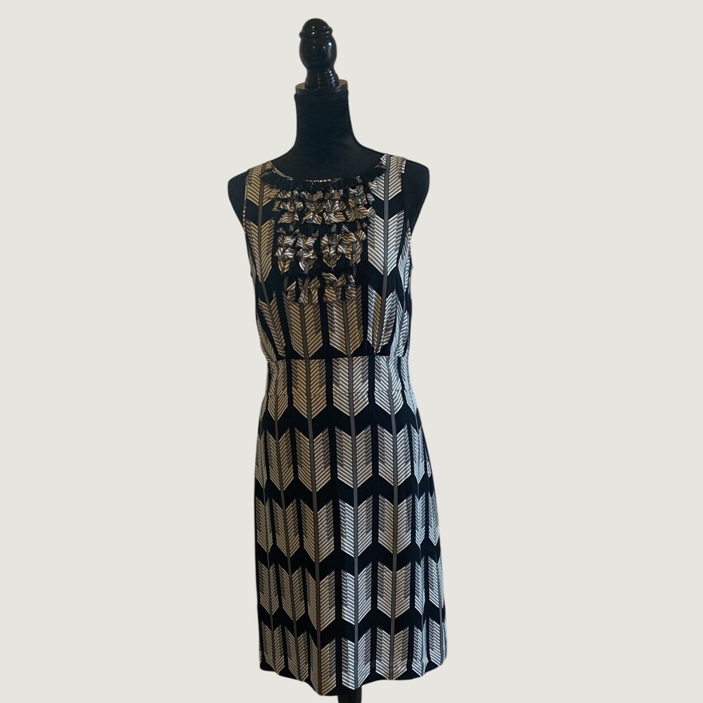 Tory Burch Black and Silver Chevron Midi Dress Quiet Luxury Old Money